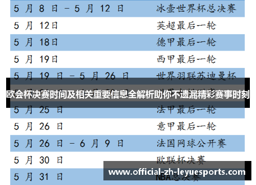欧会杯决赛时间及相关重要信息全解析助你不遗漏精彩赛事时刻 欧会杯决赛时间及相关重要信息全解析助你不遗漏精彩赛事时刻